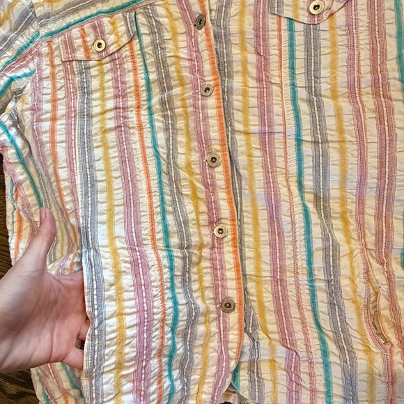 Denim 24/7 Y2K Pastel Stripe Western Button Down Crinkle Cotton Shirt Size 26W - Picture 3 of 9